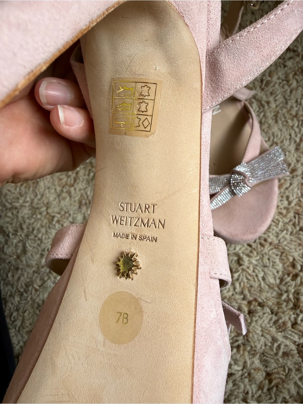 Stuart Weitzman Mega Bow Platform Heels Sandals crystal Pink suede Size 7 - Picture 9 of 16